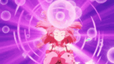 a girl with pink hair is surrounded by bubbles