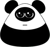 a black and white panda bear with two eyes and a smiley face