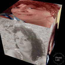 a cube with a picture of a woman and the words photo lab