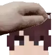 a pixel art drawing of a person 's head with a cat 's paw on it .