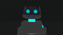 a cartoon drawing of a robot with blue eyes