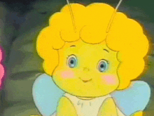 a cartoon character with a yellow hair and blue eyes