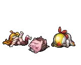 a pixel art illustration of a girl , a pig , and a man .