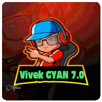 a logo for vivek gyan 7.0 with a boy wearing headphones