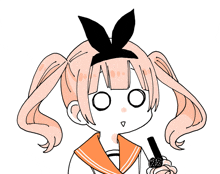 a drawing of a girl with pigtails and a black bow on her head