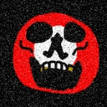 a skull in a red circle on a black background