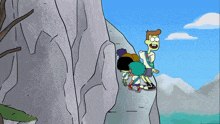 a group of cartoon characters are climbing up a rock