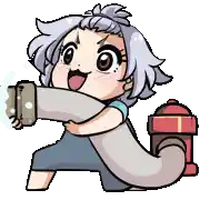a cartoon girl is holding a fire hydrant and squirting water out of it .