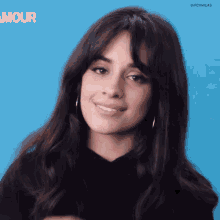 a close up of a woman 's face with the word amour in the upper right corner