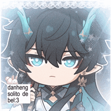 a drawing of a boy with horns and a sign that says danheng solido de bel 3