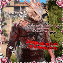 a picture of a dragon with the words we are all mad here on it