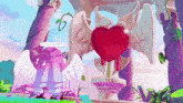 a cartoon illustration of cupid holding a red heart