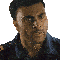 a man with a beard wearing a blue shirt looks at the camera
