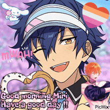 a picture of a boy with the words good morning mini have a good day written on it
