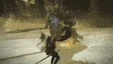 a man with a sword is being attacked by a monster with a spear