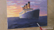 a painting of a ship being painted with the words made in animotica on the bottom