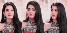 three images of a woman with long black hair