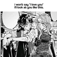 a black and white drawing of two girls with the caption " i won t say "