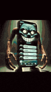 a drawing of a monster with a phone that says login