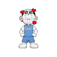 a cartoon character wearing sunglasses and a shirt with the word chill on it