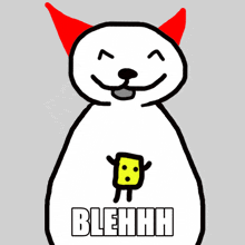 a drawing of a dog with devil horns and the word blehhh