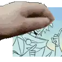 a hand is touching a drawing of a man .