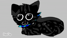 a drawing of a black cat with a blue collar that says flipaclip
