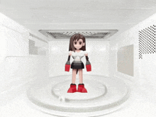a cartoon character is standing in a white microwave oven