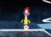 a cartoon of mcdonald 's ronald mcdonald standing on a platform