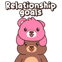 two teddy bears are stacked on top of each other and the words relationship goals are above them