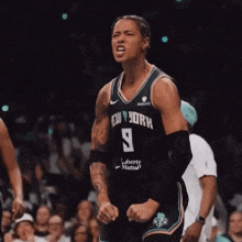 a basketball player wearing a new york jersey with the number 9