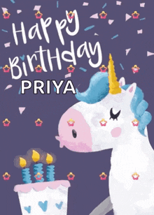 a birthday card for priya with a unicorn on it