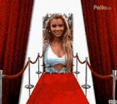 a picture of a woman on a red carpet with the words pollo.ai at the bottom