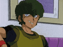 a cartoon character with green hair and a black shirt
