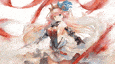 a girl with long pink hair is holding a sword in her right hand
