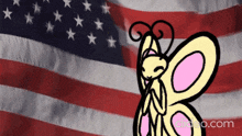 a drawing of a butterfly in front of an american flag with the words clicko.com below it