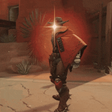 a person in a video game has a red light coming out of their feet