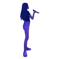 a woman is singing into a microphone in a dark room .