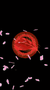 a woman 's face is in a red heart surrounded by hearts and sparkles