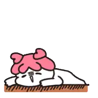 a cartoon of a cat with pink hair and a ghost with hearts on it 's head .