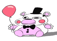 a cartoon of a teddy bear wearing a top hat and holding a red balloon .