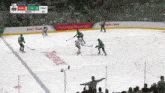 a hockey game is being played in front of an advertisement for tylerol
