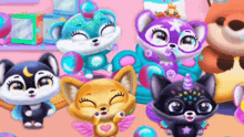 a group of stuffed animals are sitting next to each other in a room .