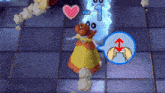 a cartoon character with a heart and an arrow pointing to the right