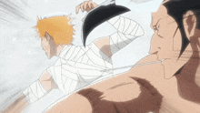 a man with a bandage on his arm is being attacked by another man