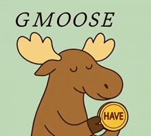 a moose is holding a gold coin in its mouth with the word gmoose written above it