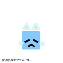 a blue cartoon character with a sad face and a triangle on its head