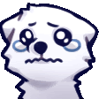 a cartoon polar bear is crying with tears coming out of his eyes .