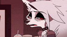 a cartoon drawing of a wolf with a choker on