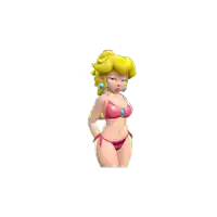 a cartoon of peach in a pink bikini